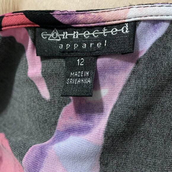 Connected Apparel Dress V Neck Maroon Floral Dress Size 12 - Picture 4 of 6